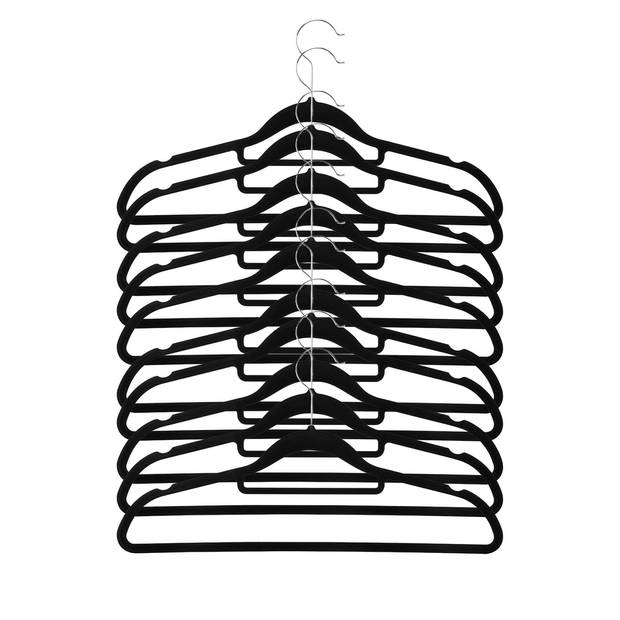 Intirilife fluwelen kleerhangers in velvet zwart – 10 stuks ruimtebesparende dunne hangers gemaakt kunststof en metaal