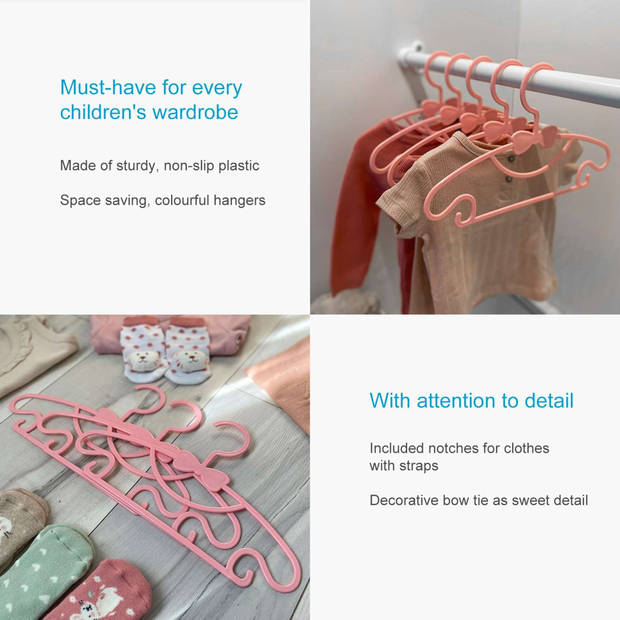 Intirilife 5x kinderkledinghangers van plastic in roze - 28.7 x 17 x 0.3 cm - kledinghangers voor baby- en peuterkleding