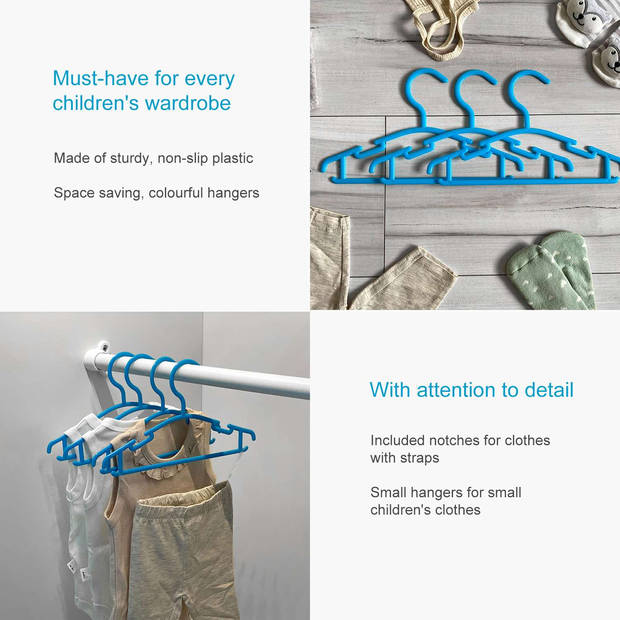 Intirilife 10x kinderkledinghangers van kunststof in blauw 25.8 x 15 x 0.3 cm kledinghangers voor baby- en peuterkleding