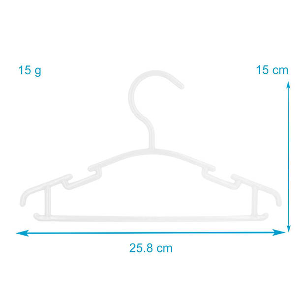 Intirilife 10x kinderkledinghangers van kunststof in wit 25.8 x 15 x 0.3 cm kledinghangers voor baby- en peuterkledinh