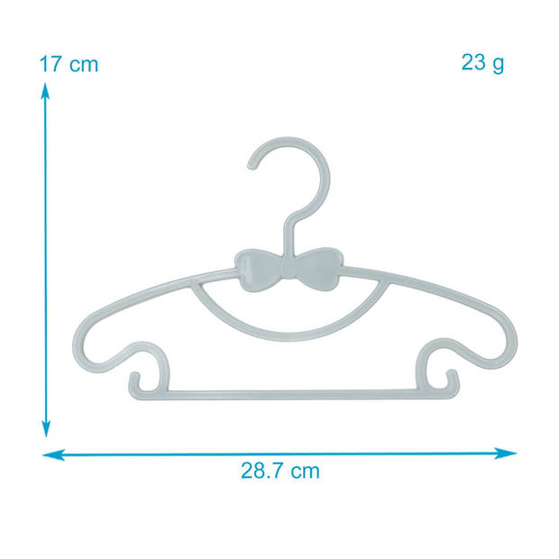 Intirilife 5x kinderkledinghangers van plastic in grijsblauw - 28.7 x 17 x 0.3 cm - kledinghangers voor baby- en peuterk