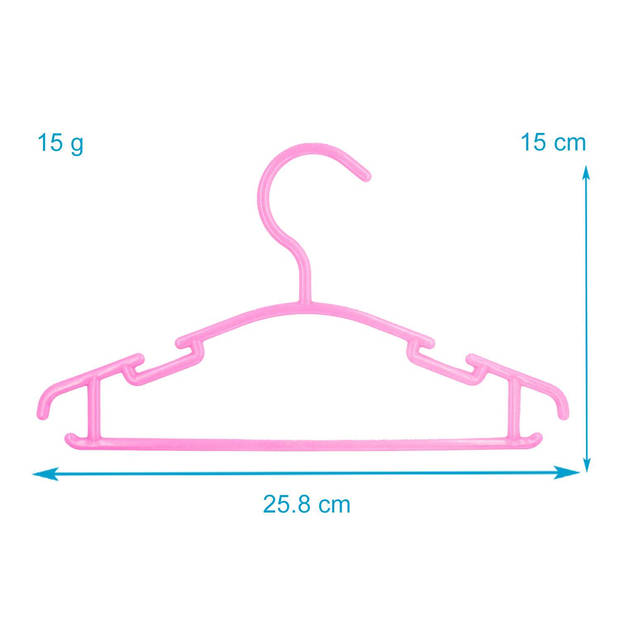 Intirilife 10x kinderkledinghangers van kunststof in roze 25.8 x 15 x 0.3 cm kledinghangers voor baby- en peuterkleding