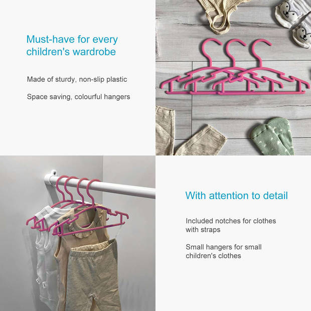 Intirilife 10x kinderkledinghangers van kunststof in roze 25.8 x 15 x 0.3 cm kledinghangers voor baby- en peuterkleding