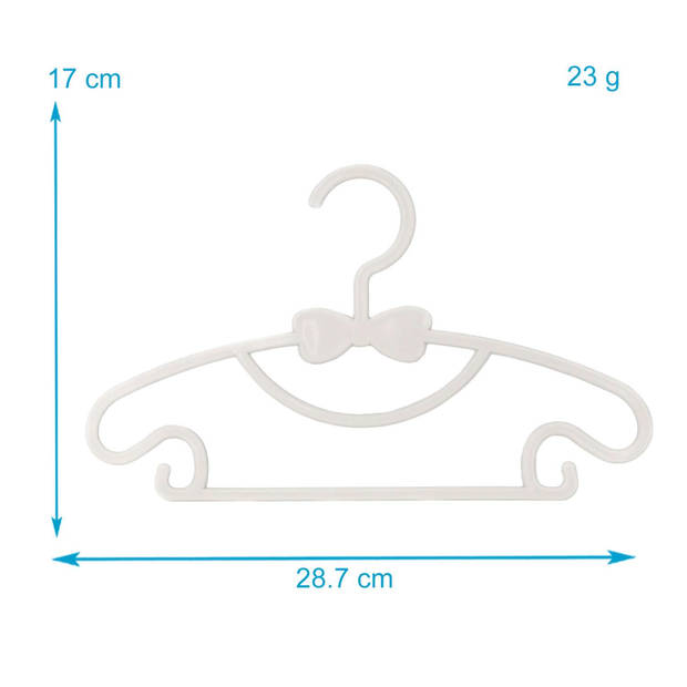 Intirilife 5x kinderkledinghangers van plastic in room - wit - 28.7 x 17 x 0.3 cm - kledinghangers voor baby- en peuterk