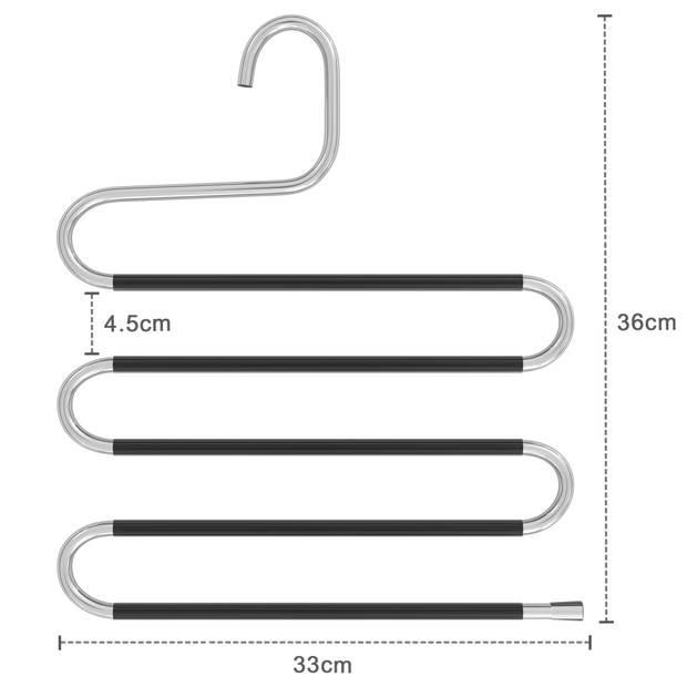 Intirilife 5x s-vormige broekhangers in zilver - ruimtebesparende hangers voor broeken, sjaals, stropdassen, riemen