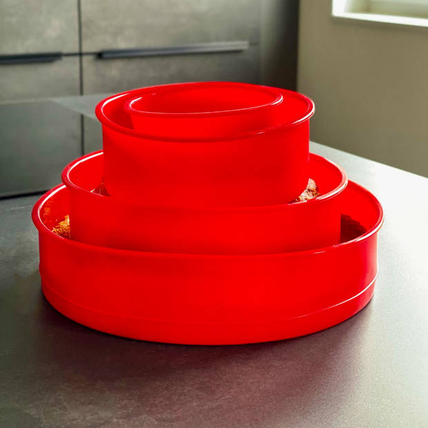 Intirilife 4-delige set ronde silicone cakevormen in rood - 10 cm, 16.3 cm, 19.8 cm, 25 cm - bakvorm voor het bakken