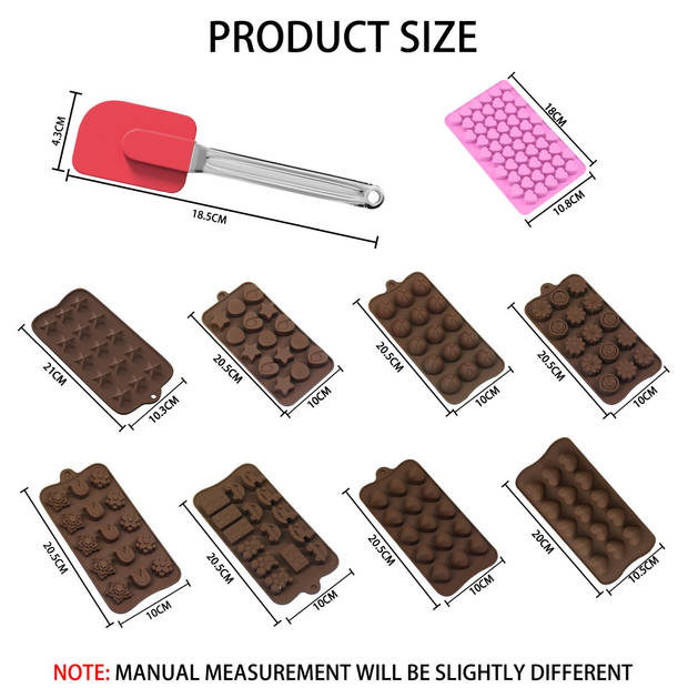 Intirilife 10-delige set bakvormen en spatel - met diverse siliconen bakvorm voor het bakken en maken