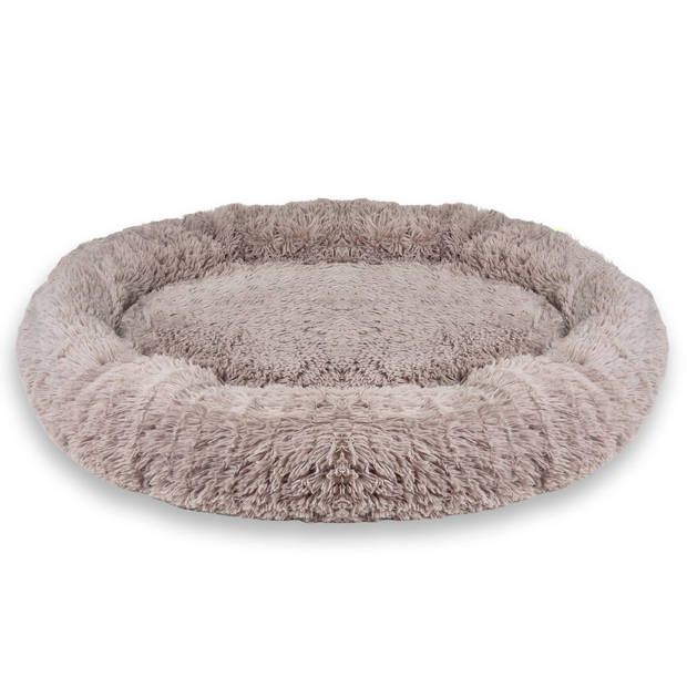 Intirilife fluffy pluche huisdierbed in beige 100 cm - zacht rond antislip hondenbed kattenbed kussen