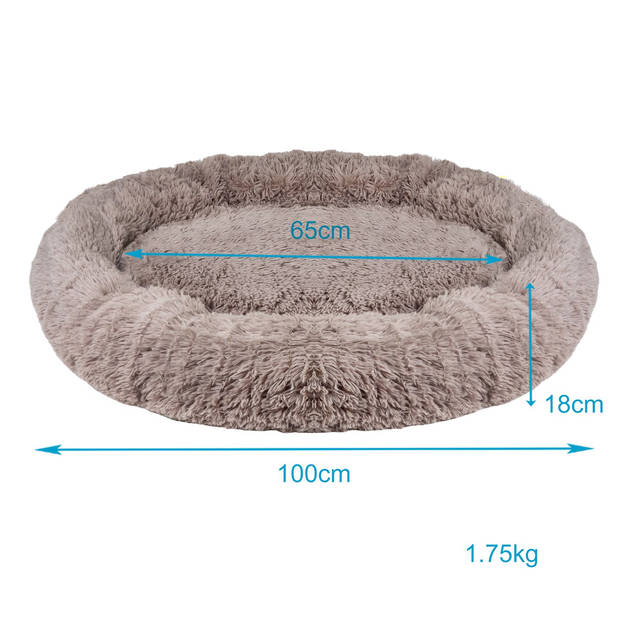 Intirilife fluffy pluche huisdierbed in beige 100 cm - zacht rond antislip hondenbed kattenbed kussen