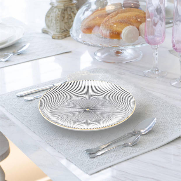 Intirilife 4x porseleinen borden patroon endless - zwart wit - diameter 15,3 cm - ontbijtbord dessertbord serveerbord
