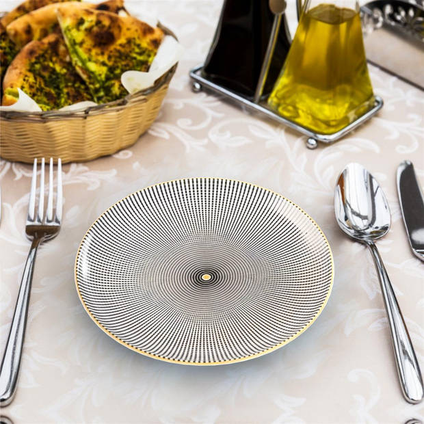 Intirilife 4x porseleinen borden patroon endless - zwart wit - diameter 20,5 cm - ontbijtbord dessertbord serveerbord