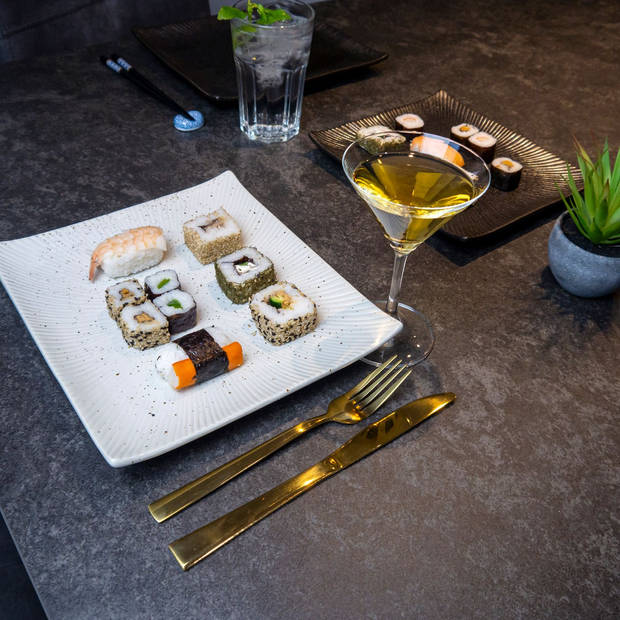 Intirilife 4x sushischotel serveerbord van porselein in wit - 26 x 23,4 x 3,8 cm japanse sushiserveerschalen handgemaakt