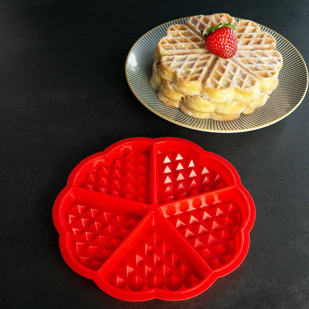 Intirilife set van 2 wafelvormen bakvormen in ronde hartvormen en rechthoeken in rood - 28 x 18.5 x 1.5 cm & 16.8 x 1.5