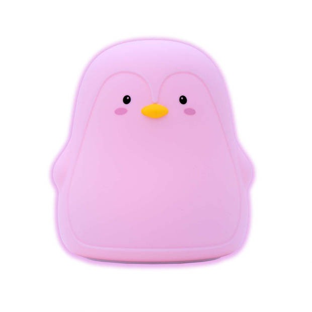 Intirilife nachtlampje voor kinderen met 7 kleuren - roze pinguïn - 11,5 x 11 x 13 cm - schattige nachtlamp