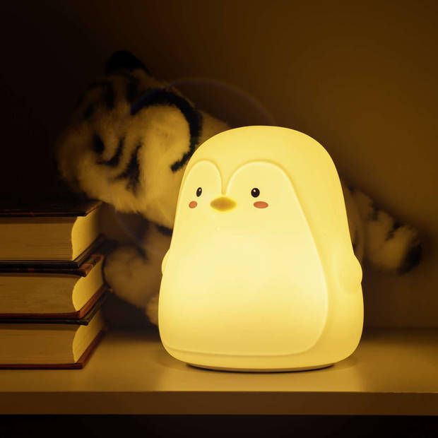 Intirilife nachtlampje voor kinderen met 7 kleuren - witte pinguïn - 11,5 x 11 x 13 cm - schattige nachtlamp