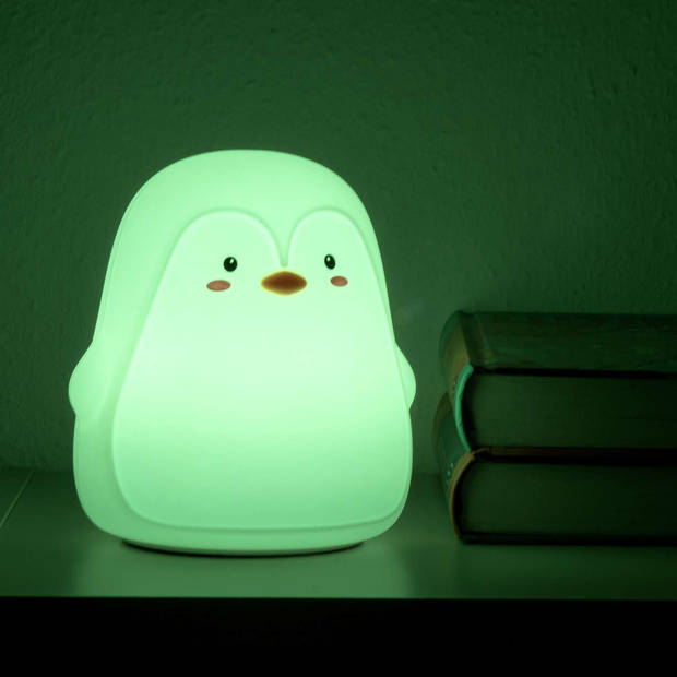 Intirilife nachtlampje voor kinderen met 7 kleuren - witte pinguïn - 11,5 x 11 x 13 cm - schattige nachtlamp