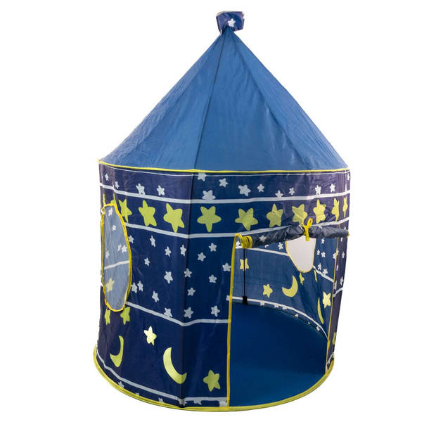 Intirilife kinderspeeltent voor jongens en meisjes in het blauw met sterren, met draagtas - 100 x 128 cm