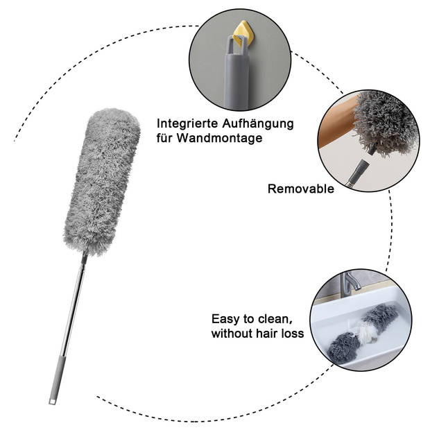 Intirilife praktische microfiber stofdoek met telescopisch handvat in grijs - buigbaar verwijderbaar wasbaar