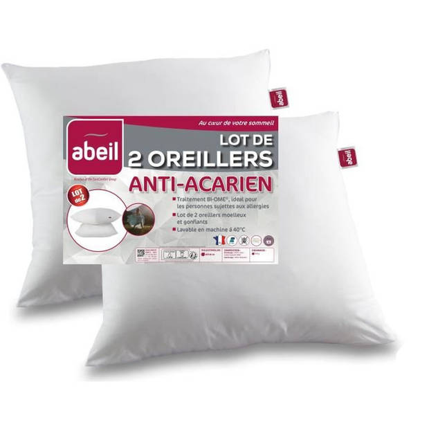 Set van 2 antimijtkussens - 60 x 60 cm - 100% biologisch behandeld katoen - ABEIL