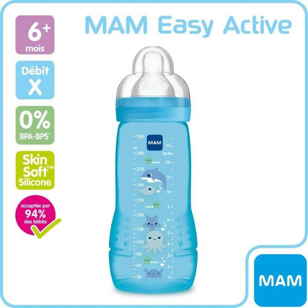 MAM Fles Easy Active 2nd Age Gekleurde 330 ml Boy Speen Flow X