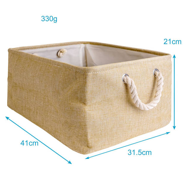 Intirilife opbergmand organiser met handvat in beige - 41 x 31.5 x 21 cm - opgevouwen 41 x 33.5 x 5.5 cm