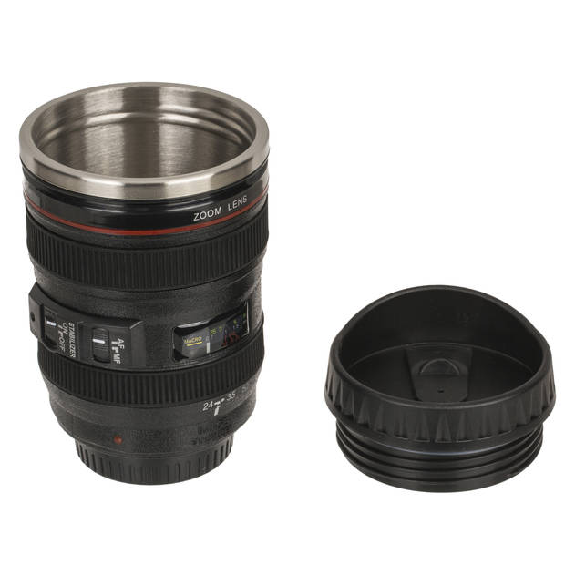 Cameralens warmhoudbeker/thermos koffiebeker/mok - RVS - 350 ml - Thermosbeker