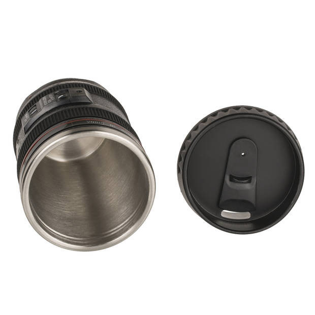 Cameralens warmhoudbeker/thermos koffiebeker/mok - RVS - 350 ml - Thermosbeker