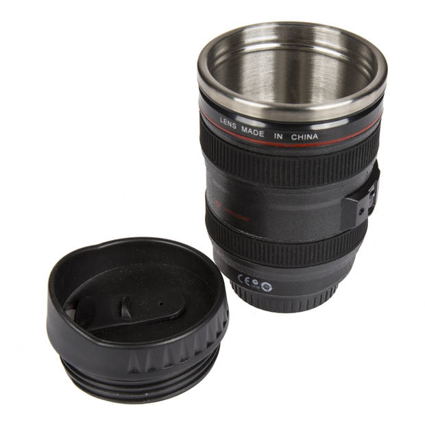 Cameralens warmhoudbeker/thermos koffiebeker/mok - RVS - 350 ml - Thermosbeker