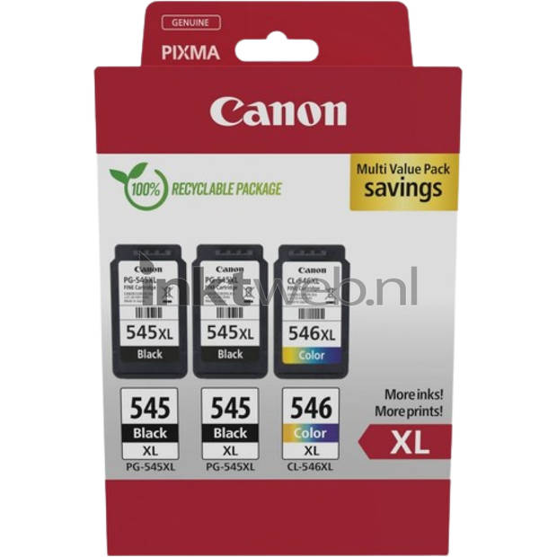 Canon inktcartridge 2 x PG-545XL + 1 x CL-546XL, 300 - 400 pagina's, OEM 8286B013, 4 kleuren