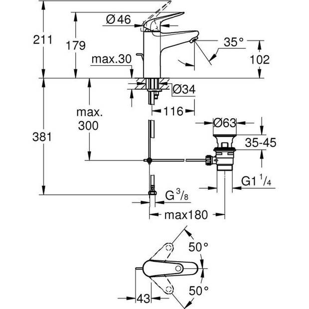 Eéngreeps wastafelmengkraan - GROHE Swift - 24325001 - Chroom - Maat M - Waterbesparend