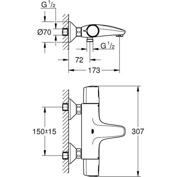 Thermostatische bad-/douchemengkraan - GROHE Precision Trend - 1022162432 - Mat zwart - Opbouwwandmontage - Waterbespare