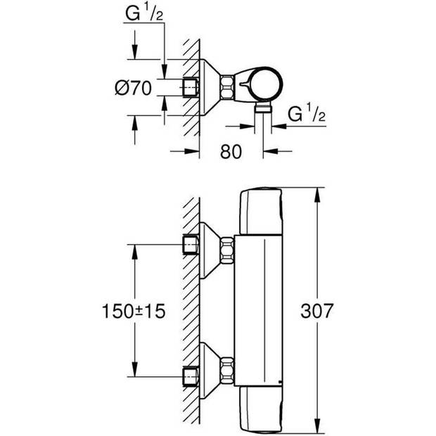 Thermostatische douchemengkraan - GROHE Precision Trend - 1022172432 - Mat zwart - Opbouw wandmontage - Waterbesparend