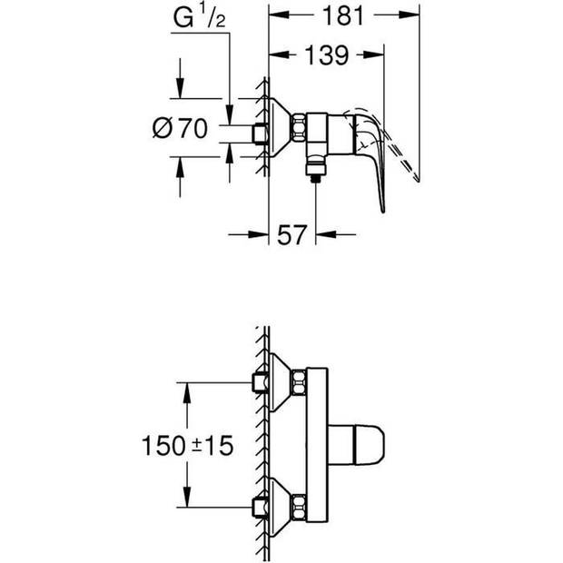 Eéngreeps douchemengkraan - GROHE Swift - 24333001 - Chroom - Opbouwwandmontage