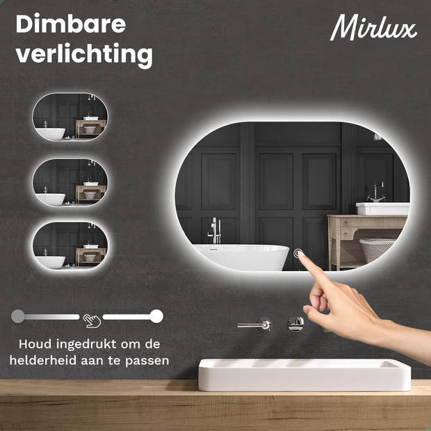 Mirlux Badkamerspiegel met LED Verlichting & Verwarming – Ovaal – Anti Condens- 90x60CM