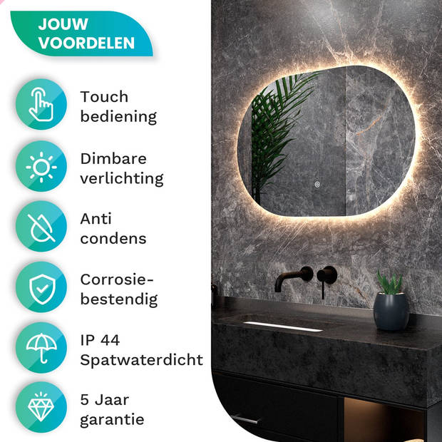 Mirlux Badkamerspiegel met LED Verlichting & Verwarming – Ovaal – Anti Condens- 90x60CM