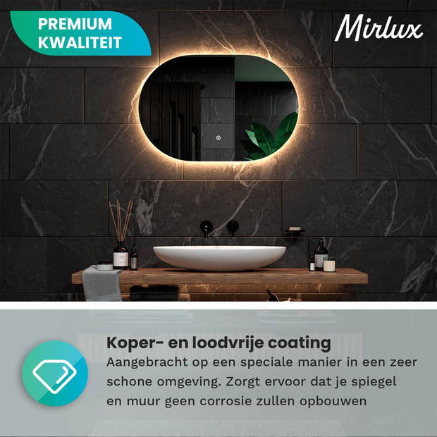 Mirlux Badkamerspiegel met LED Verlichting & Verwarming – Ovaal – Anti Condens- 90x60CM