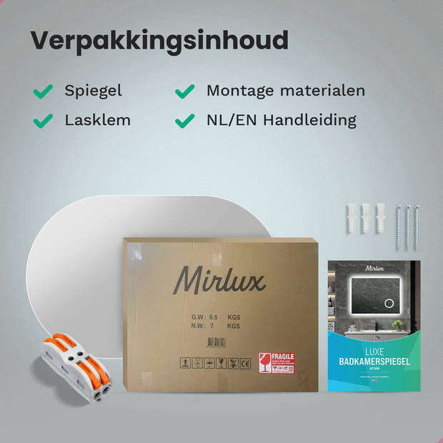 Mirlux Badkamerspiegel met LED Verlichting & Verwarming – Ovaal – Anti Condens- 90x60CM