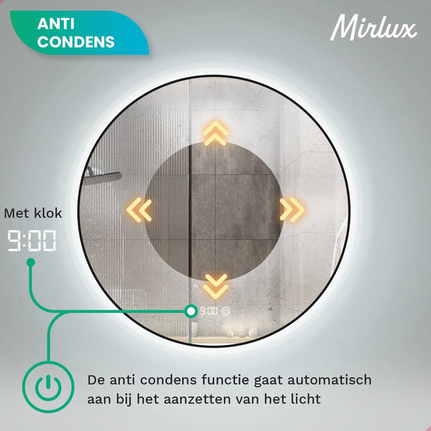 Mirlux Badkamerspiegel met LED Verlichting & Verwarming – Rond – Anti Condens - Mat Zwart - 100CM