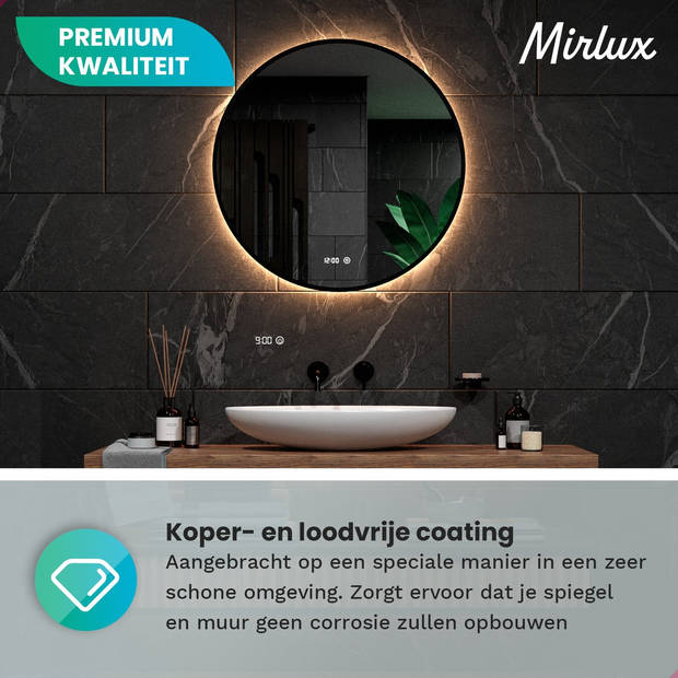 Mirlux Badkamerspiegel met LED Verlichting & Verwarming – Rond - Anti Condens - Mat Zwart - 60CM