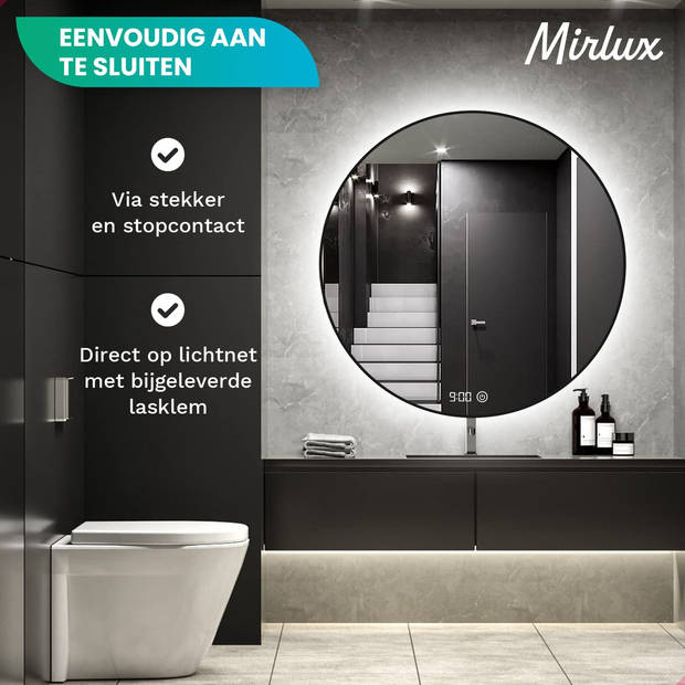 Mirlux Badkamerspiegel met LED Verlichting & Verwarming – Rond – Anti Condens - Mat Zwart - 100CM