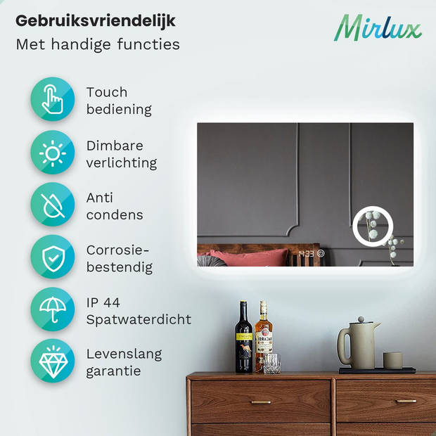 Mirlux Badkamerspiegel met LED Verlichting & Verwarming – Wandspiegel – Anti Condens- 120x80CM