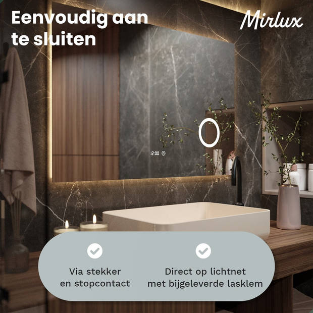 Mirlux Badkamerspiegel met LED Verlichting & Verwarming – Wandspiegel – Anti Condens- 120x80CM