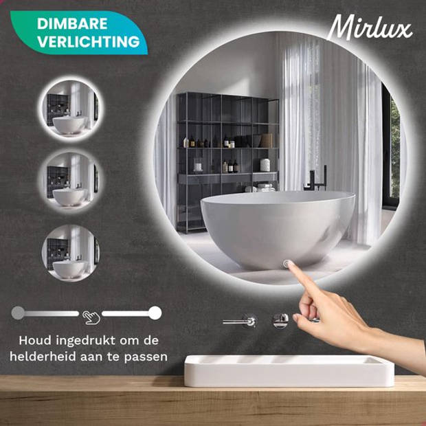 Mirlux Badkamerspiegel met LED Verlichting & Verwarming – Wandspiegel Rond – Anti Condens - 60CM