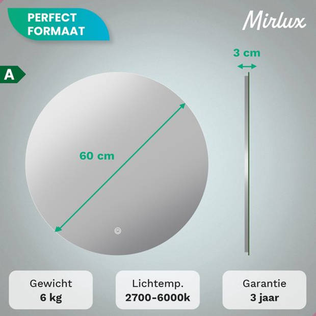 Mirlux Badkamerspiegel met LED Verlichting & Verwarming – Wandspiegel Rond – Anti Condens - 60CM