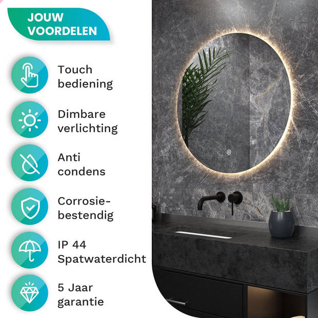 Mirlux Badkamerspiegel met LED Verlichting & Verwarming – Wandspiegel Rond – Anti Condens- 80CM