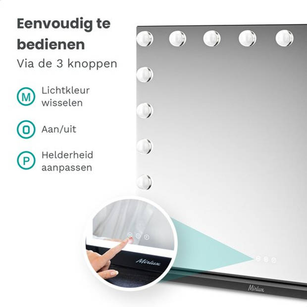 Mirlux Hollywood Make Up Spiegel LED Verlichting - Bluetooth Speakers - 10x Zoom - Ophangbaar - Zwart - 80x60cm