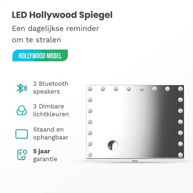 Mirlux Hollywood Make Up Spiegel LED Verlichting - Bluetooth Speakers - 10x Zoom - Ophangbaar - Wit - 80x60cm