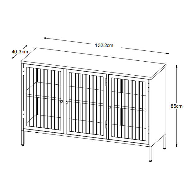 Olan glazen dressoir - 130 cm - zwart