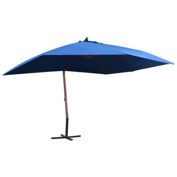 vidaXL Zweefparasol met houten paal 400x300 cm blauw