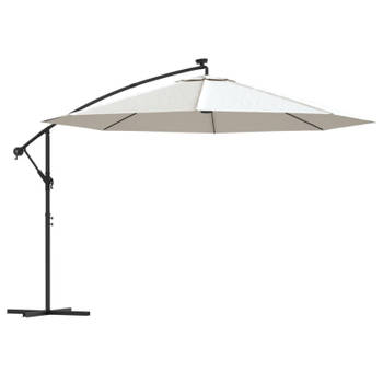 vidaXL Zweefparasol met LED-verlichting en metalen paal 350 cm zand